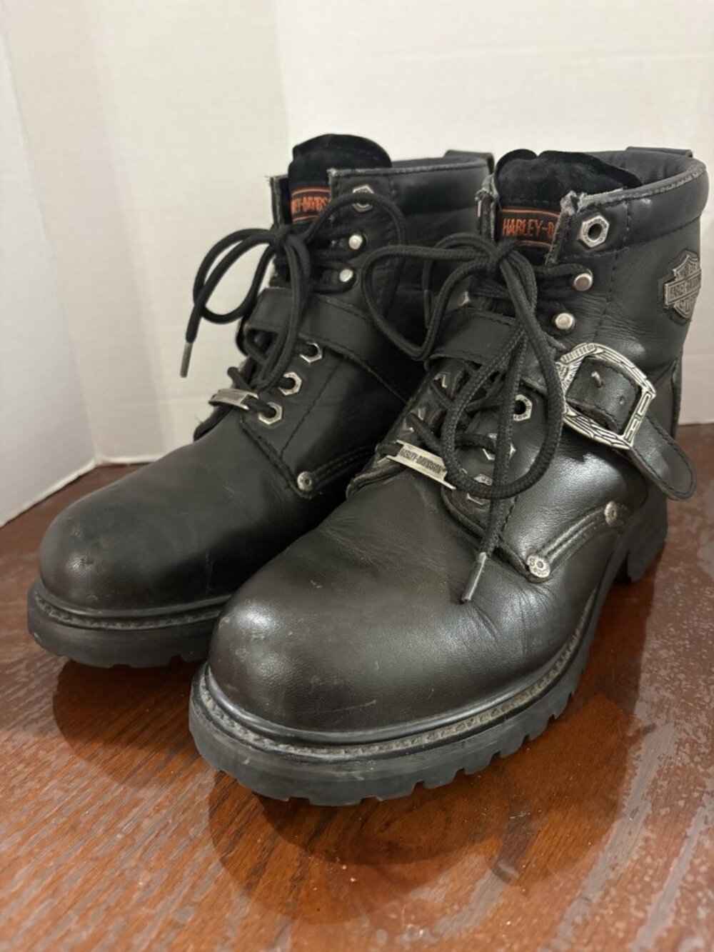 Harley-Davidson Women's 8 1/2 Black Leather Faded Glory Biker Boots 81024 6 inch